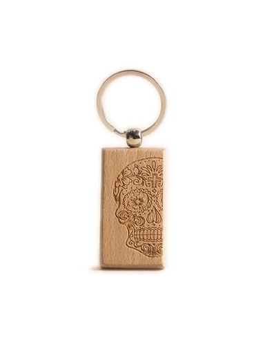 Wooden Key Ring - Skull Square