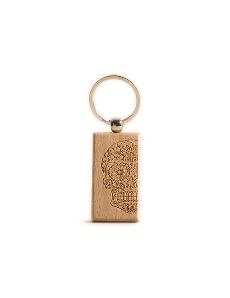 Wooden Key Ring - Skull Square