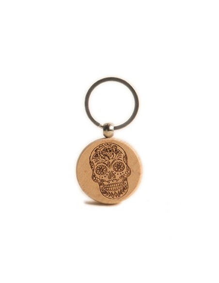 Wooden Key Ring - Skull Round