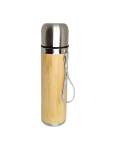 Steel and Bamboo thermos with transport strap