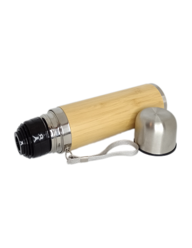 Steel and Bamboo thermos with transport strap
