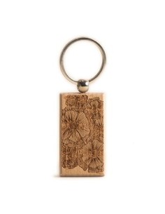 Wooden Key Ring - Flowers Square