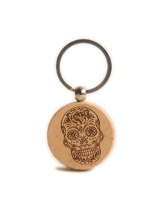 Wooden Key Ring - Skull Round